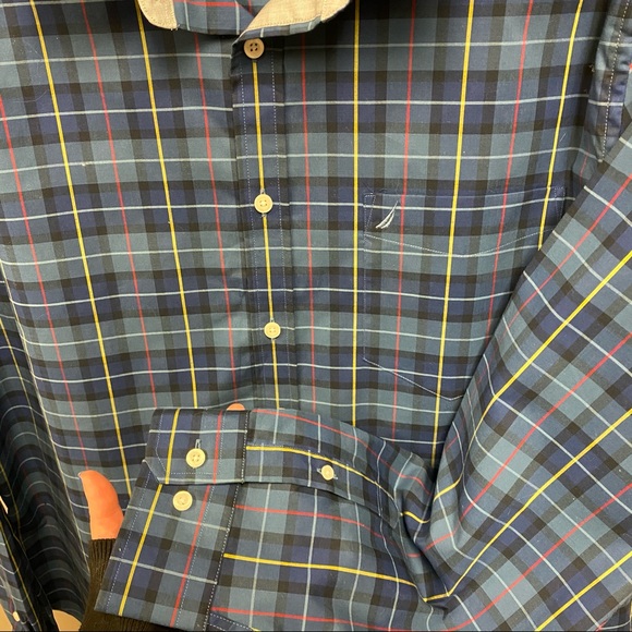 Nautica Blue Plaid Button Down Classic Fit Shirt - Picture 5 of 7